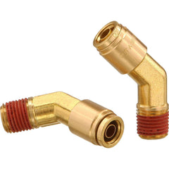 Metal Push-To-Connect Tube Fittings; Fitting Type: 45 ™ EL; Connection Type: Push-to-Connect x MNPT; Material: Brass; Thread Size: 1/4″; Tube Outside Diameter: 3/8; Fitting Shape: 45 ™ Elbow; Maximum Working Pressure (Psi