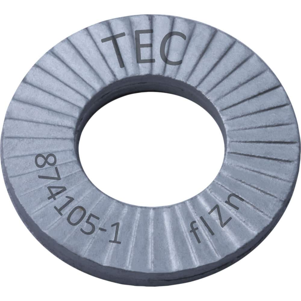 Wedge Lock Washers; Thread Size: M16; 5/8; Material: Steel; Inside Diameter: 0.669 in; Outside Diameter: 1.209 in; Finish: Zinc Plated; Hardness: 465 HV Min; Standards: MIL-STD-1312-7   ISO 9001:2008    ISO TS16949; Thickness: 3.4 in