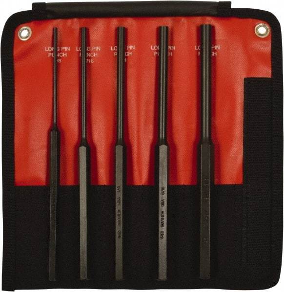 Mayhew - 5 Piece, 1/8 to 3/8", Pin Punch Set - Hex Shank, Steel, Comes in Kit Bag - Eagle Tool & Supply