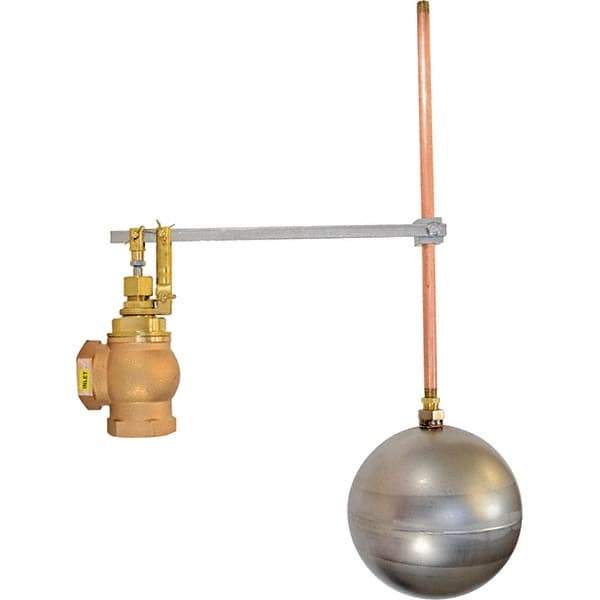 Control Devices - 1-1/4" Pipe, Brass & Bronze, Angle Pattern-Single Seat, Mechanical Float Valve - 100 psi, FIP x FIP End Connections - Eagle Tool & Supply