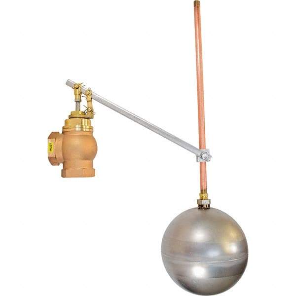 Control Devices - 1-1/2" Pipe, Brass & Bronze, Angle Pattern-Single Seat, Mechanical Float Valve - 100 psi, FIP x FIP End Connections - Eagle Tool & Supply