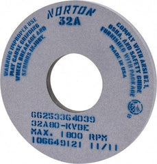Norton - 14" Diam x 5" Hole x 1" Thick, K Hardness, 80 Grit Surface Grinding Wheel - Aluminum Oxide, Type 1, Medium Grade, 1,800 Max RPM, Vitrified Bond, No Recess - Eagle Tool & Supply