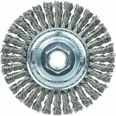 Weiler - 4" OD, 5/8-11 Arbor Hole, Stringer Bead Steel Wheel Brush - 3/16" Face Width, 7/8" Trim Length, 20,000 RPM - Eagle Tool & Supply