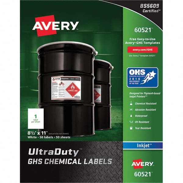 AVERY - Pack of (50), 8-1/2" x 11" White Synthetic Film ID Labels - Eagle Tool & Supply