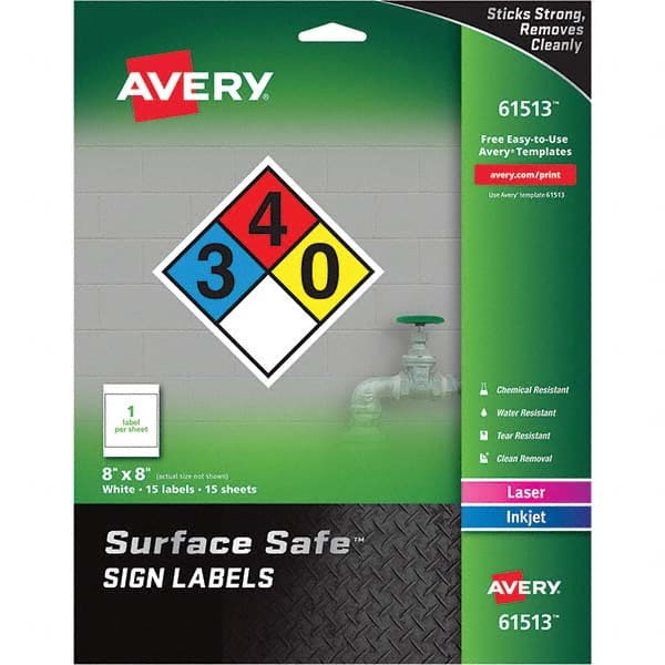 AVERY - Pack of (15), 8" x 8" White Polyester Durable Square Labels - Eagle Tool & Supply