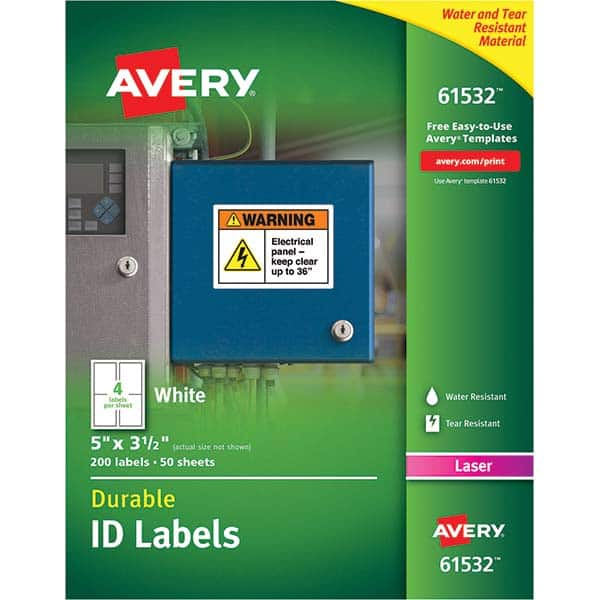 AVERY - Pack of (200), 5" x 3-1/2" White Paper Durable Square Labels - Eagle Tool & Supply