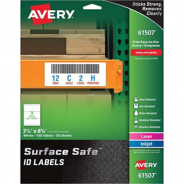 AVERY - Pack of (150), 3-1/4" x 8-3/8" White Polyester Durable Square Labels - Eagle Tool & Supply