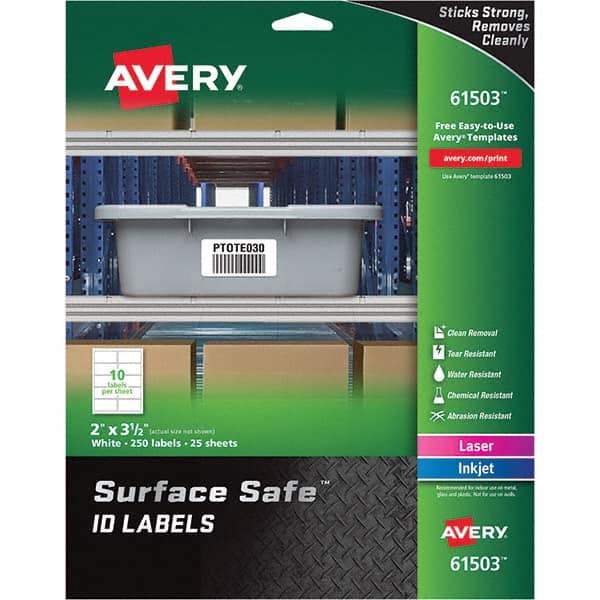 AVERY - Pack of (250), 2" x 3-1/2" White Polyester Durable Square Labels - Eagle Tool & Supply