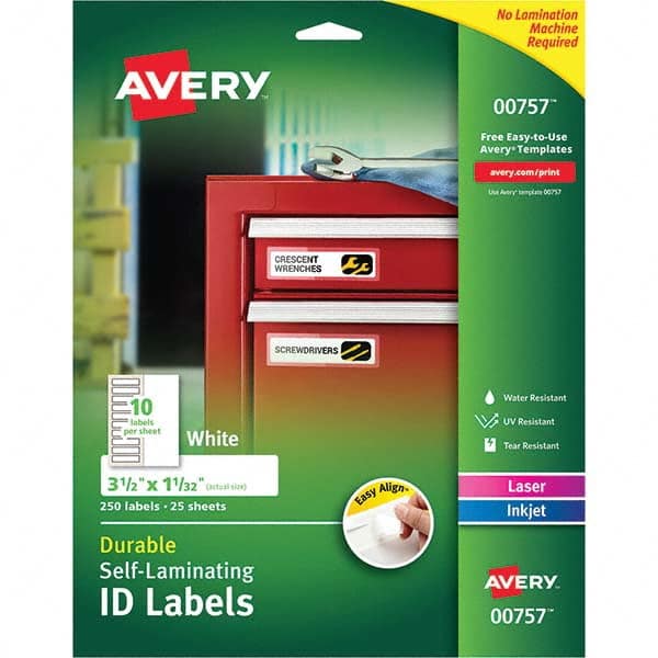 AVERY - Pack of (250), 1-1/32" x 3-1/2" White Paper Self Laminating Labels - Eagle Tool & Supply