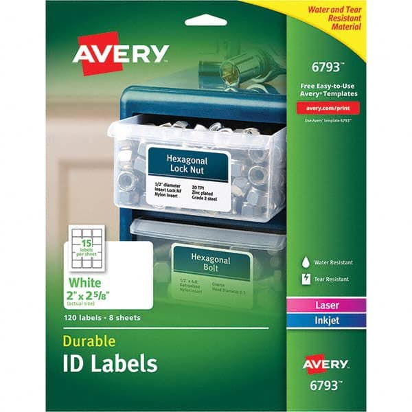 AVERY - Pack of (120), 2" x 2-5/8" White Paper Multipurpose Labels - Eagle Tool & Supply