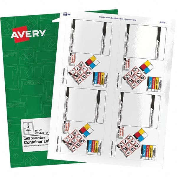 AVERY - Pack of (100), 3-1/2" x 5" White Paper ID Labels - Eagle Tool & Supply