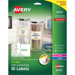 AVERY - Pack of (20), 2-5/16" x 3-5/16" White Paper Self Laminating Labels - Eagle Tool & Supply