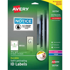 AVERY - Pack of (25), 5" x 7-1/2" White Paper Self Laminating Labels - Eagle Tool & Supply