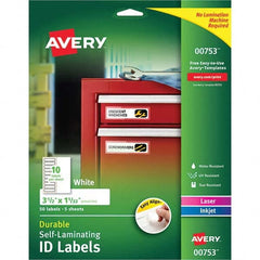 AVERY - Pack of (50), 1-1/32" x 3-1/2" White Paper Self Laminating Labels - Eagle Tool & Supply