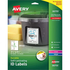 AVERY - Pack of (50), 3-1/2" x 4-1/2" White Paper Self Laminating Labels - Eagle Tool & Supply