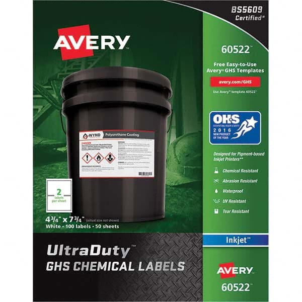 AVERY - Pack of (100), 4-3/4" x 7-3/4" White Synthetic Film ID Labels - Eagle Tool & Supply