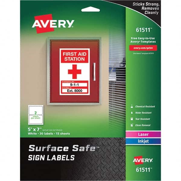 AVERY - Pack of (30), 5" x 7" White Polyester Durable Square Labels - Eagle Tool & Supply