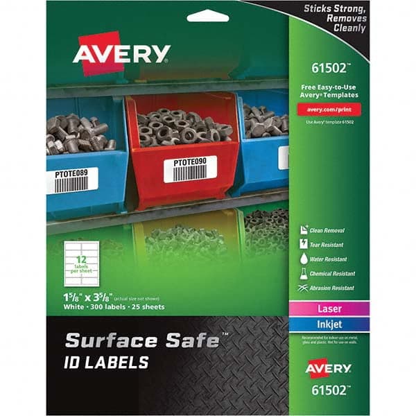 AVERY - Pack of (300), 1-5/8" x 3-5/8" White Polyester Durable Square Labels - Eagle Tool & Supply