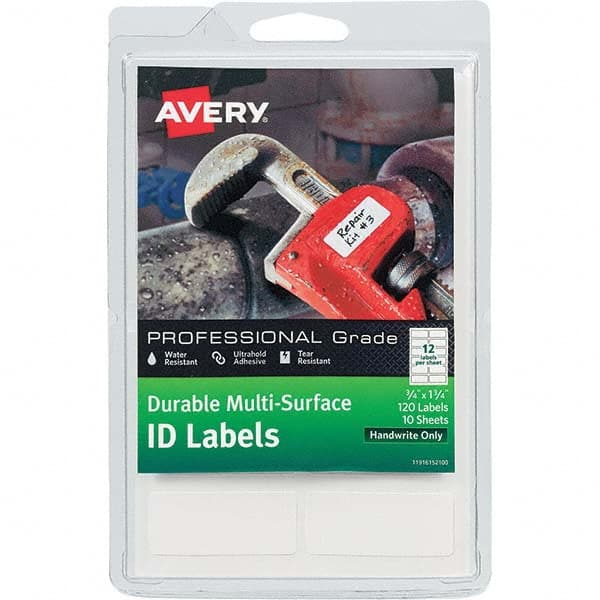 AVERY - Pack of (120), 3/4" x 1-3/4" White Paper Durable Square Labels - Eagle Tool & Supply