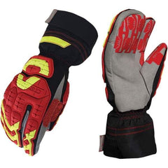 ironCLAD - Size M (8), ANSI Cut Lvl A4, Puncture Lvl 5, Abrasion Lvl 5, Cut Resistant Gloves - 12" Long, Uncoated, Polyester & Mylar Lining, Hook & Loop Cuff, Black/Red, Paired - Eagle Tool & Supply