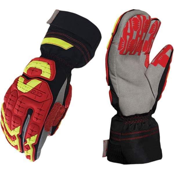 ironCLAD - Size L (9), ANSI Cut Lvl A4, Puncture Lvl 5, Abrasion Lvl 5, Cut Resistant Gloves - 12" Long, Uncoated, Polyester & Mylar Lining, Hook & Loop Cuff, Black/Red, Paired - Eagle Tool & Supply