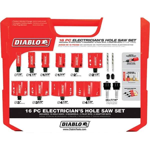 Freud - Hole Saw Kits Minimum Saw Diameter (Inch): 7/8 Maximum Saw Diameter (Inch): 4-1/2 - Eagle Tool & Supply