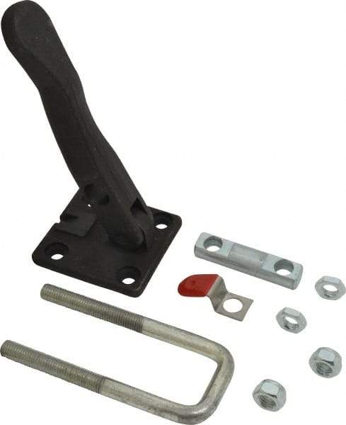 De-Sta-Co - 7,500 Lb Capacity, Horizontal, U Hook, Flanged Base, Carbon Steel Pull Action Latch Clamp - 2.19" Drawing Movement, 10.12" OAL, Threaded U Hook, Straight Handle - Eagle Tool & Supply