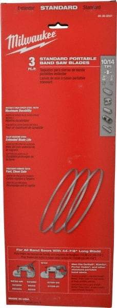 Milwaukee Tool - 3' 8-7/8" Long x 0.02" Thick, 10 to 14 Teeth per Inch, Portable Band Saw Blade - Bi-Metal Blade, High Speed Steel Teeth, Toothed Edge - Eagle Tool & Supply