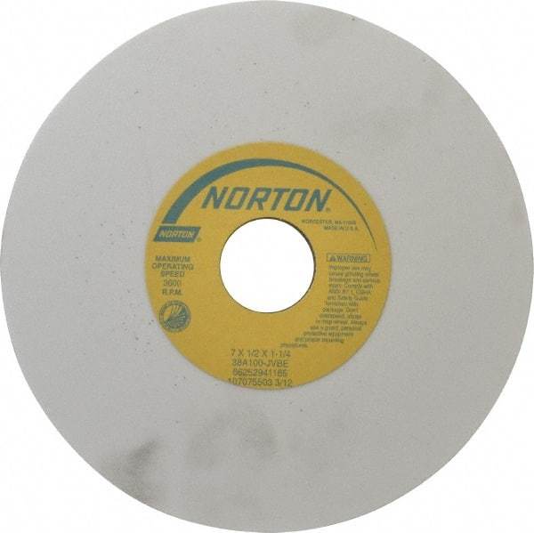 Norton - 7" Diam x 1-1/4" Hole x 1/2" Thick, J Hardness, 100 Grit Surface Grinding Wheel - Aluminum Oxide, Type 1, Fine Grade, 3,600 Max RPM, Vitrified Bond, No Recess - Eagle Tool & Supply
