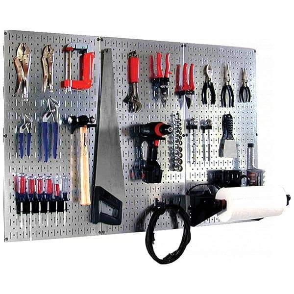 Wall Control - 48" Wide x 32" High Peg Board Kit - 3 Panels, Galvanized Steel, Galvanized/Black - Eagle Tool & Supply