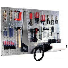 Wall Control - 48" Wide x 32" High Peg Board Kit - 3 Panels, Galvanized Steel, Galvanized/Black - Eagle Tool & Supply