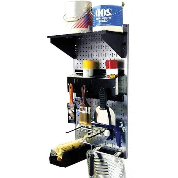 Wall Control - 16" Wide x 32" High Peg Board Kit - 1 Panels, Galvanized Steel, Galvanized/Black - Eagle Tool & Supply
