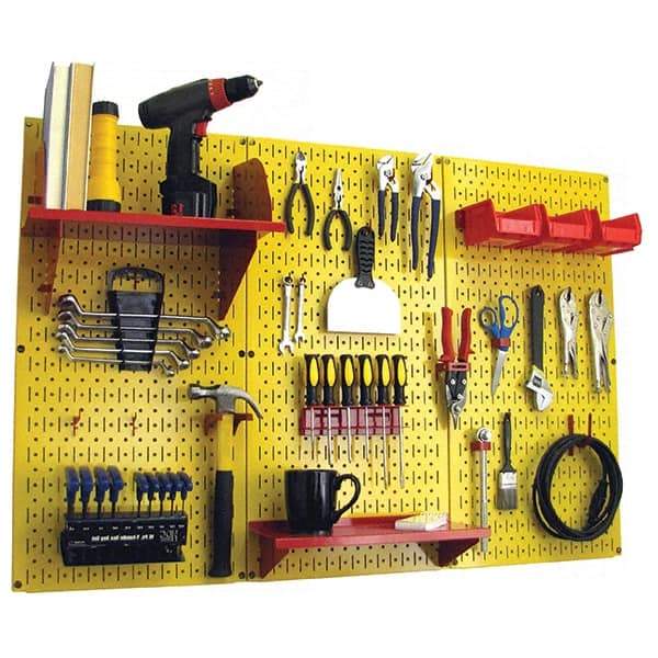 Wall Control - 48" Wide x 32" High Peg Board Kit - 3 Panels, Metal, Yellow/Red - Eagle Tool & Supply