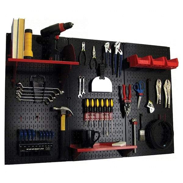 Wall Control - 48" Wide x 32" High Peg Board Kit - 3 Panels, Metal, Black/Red - Eagle Tool & Supply
