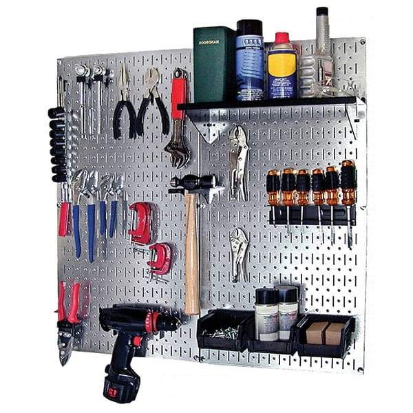 Wall Control - 32" Wide x 32" High Peg Board Kit - 2 Panels, Galvanized Steel, Galvanized/Black - Eagle Tool & Supply
