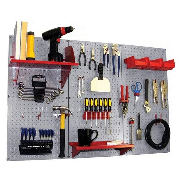 Wall Control - 48" Wide x 32" High Peg Board Kit - 3 Panels, Metal, Gray/Red - Eagle Tool & Supply