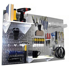 Wall Control - 48" Wide x 32" High Peg Board Kit - 3 Panels, Galvanized Steel, Galvanized/White - Eagle Tool & Supply