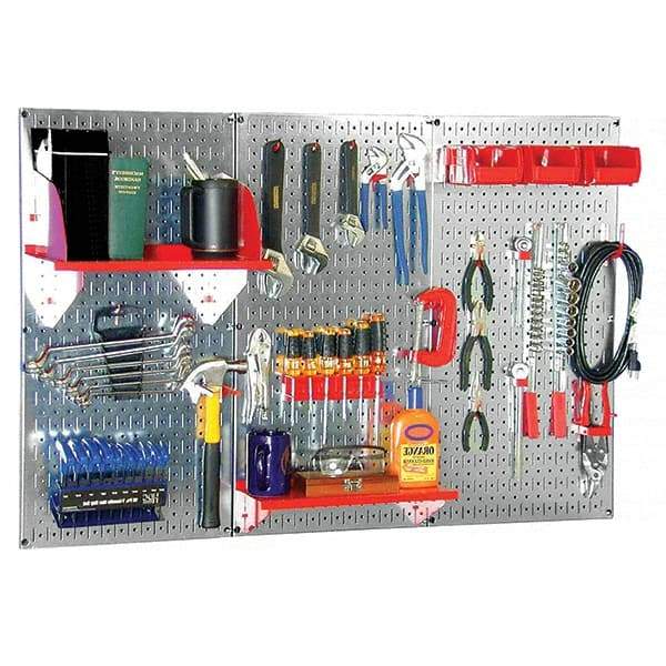 Wall Control - 48" Wide x 32" High Peg Board Kit - 3 Panels, Galvanized Steel, Galvanized/Red - Eagle Tool & Supply