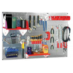Wall Control - 48" Wide x 32" High Peg Board Kit - 3 Panels, Galvanized Steel, Galvanized/Red - Eagle Tool & Supply