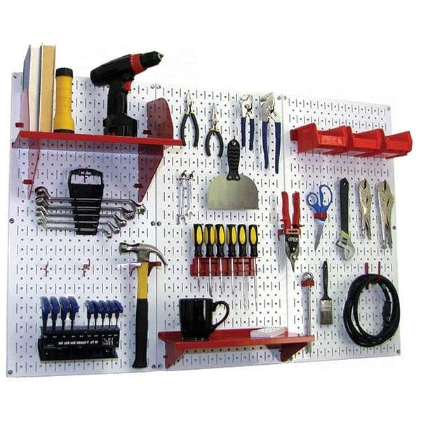 Wall Control - 48" Wide x 32" High Peg Board Kit - 3 Panels, Metal, White/Red - Eagle Tool & Supply
