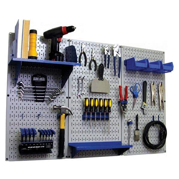 Wall Control - 48" Wide x 32" High Peg Board Kit - 3 Panels, Metal, Gray/Blue - Eagle Tool & Supply
