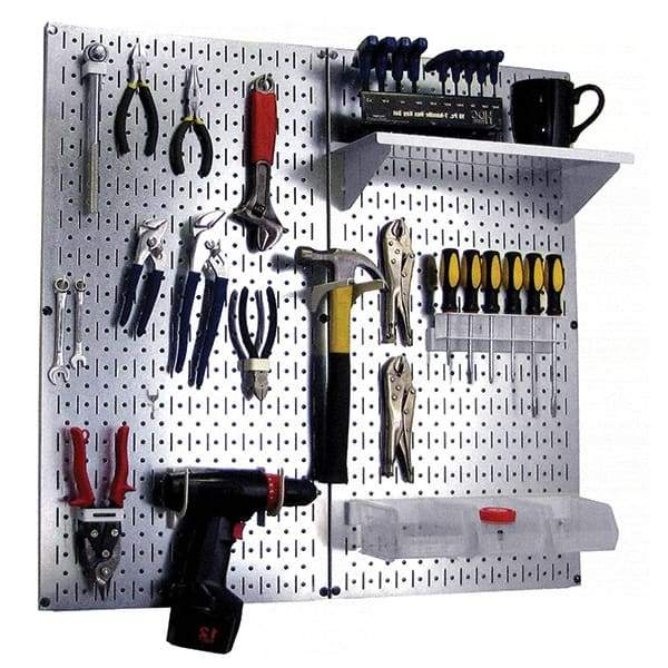 Wall Control - 32" Wide x 32" High Peg Board Kit - 2 Panels, Galvanized Steel, Galvanized/White - Eagle Tool & Supply