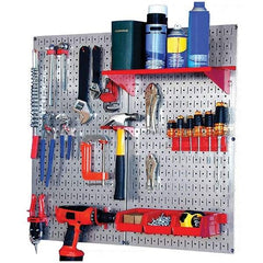 Wall Control - 32" Wide x 32" High Peg Board Kit - 2 Panels, Galvanized Steel, Galvanized/Red - Eagle Tool & Supply