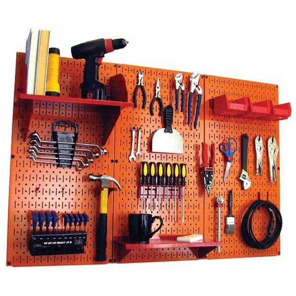 Wall Control - 48" Wide x 32" High Peg Board Kit - 3 Panels, Metal, Orange/Red - Eagle Tool & Supply