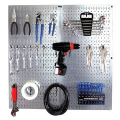 Wall Control - 32" Wide x 32" High Peg Board Kit - 2 Panels, Galvanized Steel, Galvanized/Black - Eagle Tool & Supply