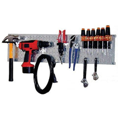 Wall Control - 32" Wide x 8" High Peg Board Kit - 1 Panels, Galvanized Steel, Galvanized/Black - Eagle Tool & Supply