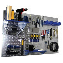 Wall Control - 48" Wide x 32" High Peg Board Kit - 3 Panels, Galvanized Steel, Galvanized/Blue - Eagle Tool & Supply
