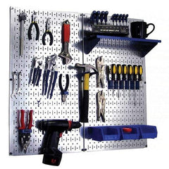 Wall Control - 32" Wide x 32" High Peg Board Kit - 2 Panels, Galvanized Steel, Galvanized/Blue - Eagle Tool & Supply
