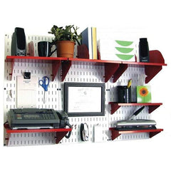 Wall Control - 48" Wide x 32" High Industrial Steel Tool Board System - 3 Panels, Metal, White/Red - Eagle Tool & Supply