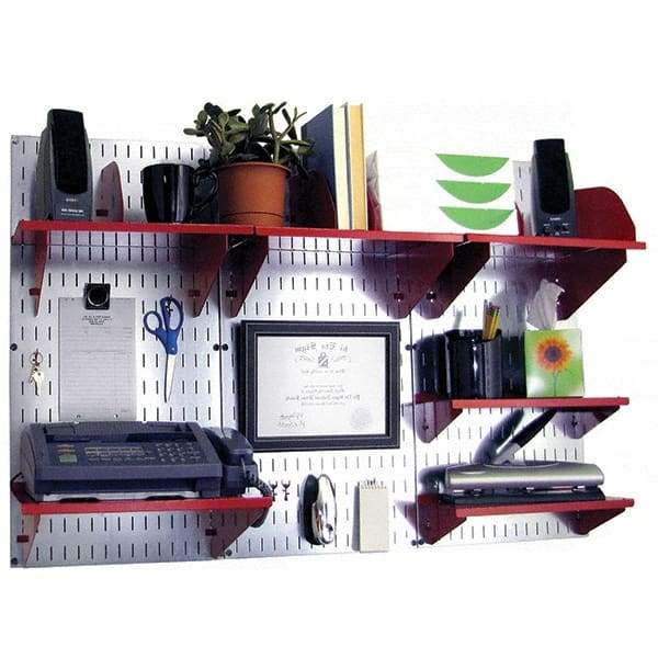 Wall Control - 48" Wide x 32" High Industrial Steel Tool Board System - 3 Panels, Galvanized Steel, Galvanized/Red - Eagle Tool & Supply